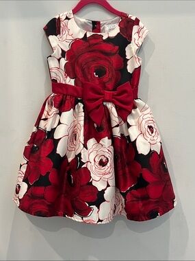Gymboree Red, White and Black Floral Bow Party Dress